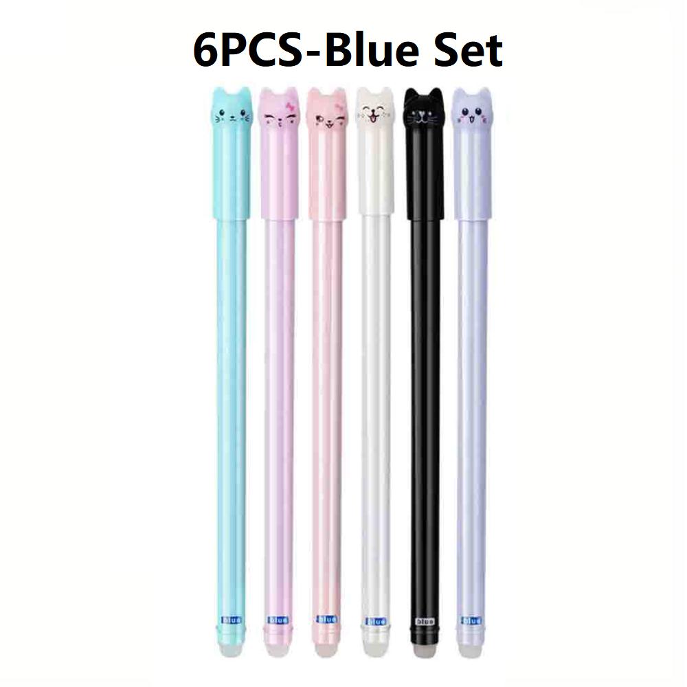 4-12PCS Cute Cat Pens Kawaii Erasable Gel Pens Set 0.5mm Blue/Black Ink Ballpoint Pens School Office Supplies Writing Stationer