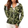 Damen Hoodie mit durchgehendem Reißverschluss, langen Ärmeln, Camouflage-Print und Fronttaschen, leichte Freizeit-Sonnenjacke