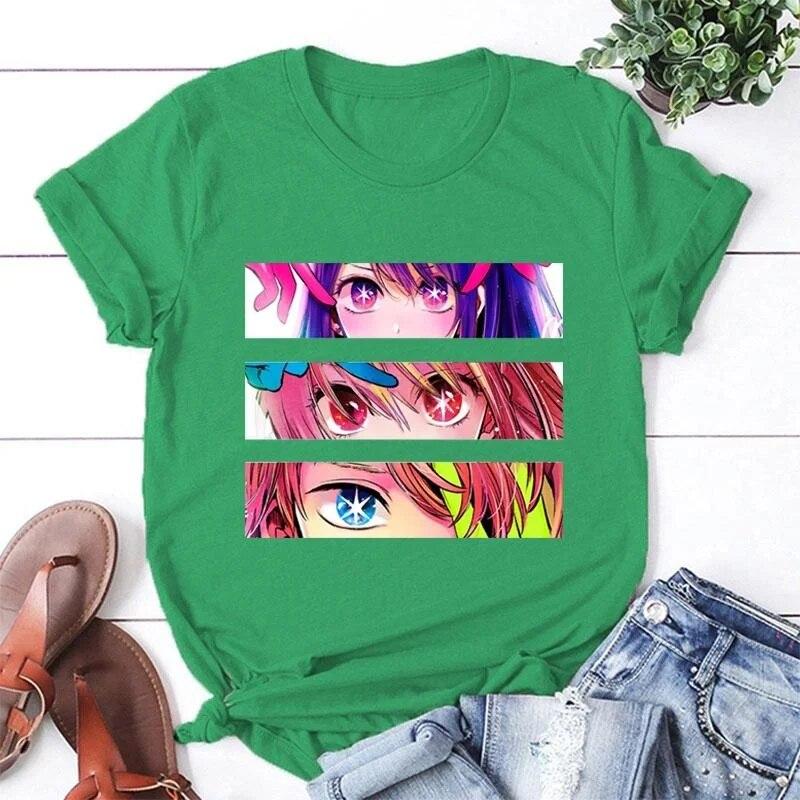 Hot Anime Eyes T-shirts for Women Summer Casual Round Neck Short Sleeve Streetwear Fashion Anime Harajuku Tees