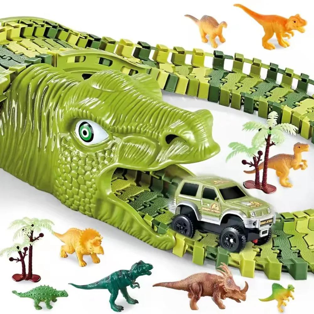 Dinosaurier-Thema Kunststoff-Rennbahn-Set Biegsame Rennstrecke mit Elektronischem Auto Lernspielzeug für Kinder