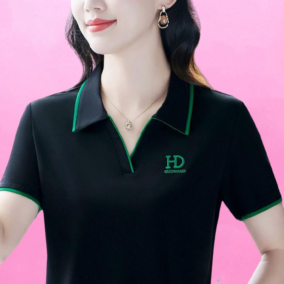 Camiseta POLO de Verano de Manga Corta para Mujer Nueva Versátil Talla Grande Moderna Reductora de Edad Casual Top de Señora