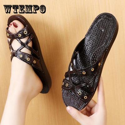 Mother's Slippers Wear Summer Soft Soles Middle-aged Flat-soled Anti-slip Plus Size Women's Shoes