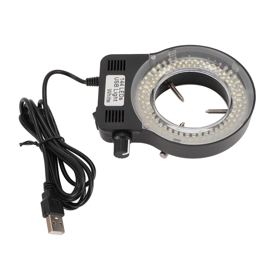 LED Microscope Ring Light 144 LEDs 4W 6500‑7500K 32000‑36000LX Adjustable Brightness USB Powered