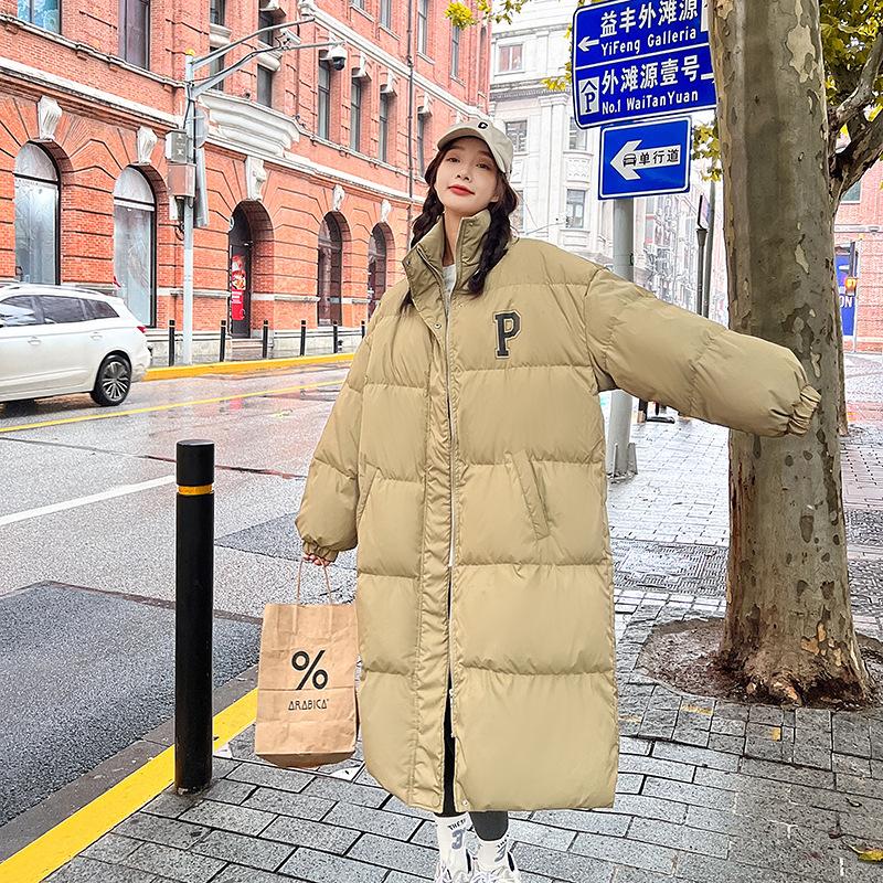 Letter P medium and long thickened stand-up collar down cotton clothes women's cotton clothes winter new loose bread clothes jacket