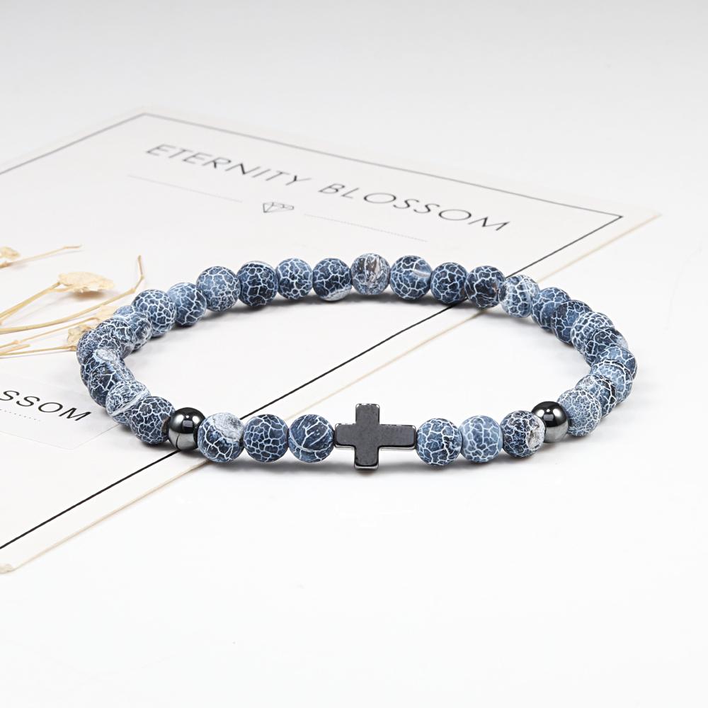 Prayer Men Women Bracelet Hematite Cross 6MM Natural Stone Tiger Eyes Bead Strand Bracelets Bangle Jesus Yoga Homme Jewelry Gift
