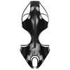 Womens Wet Look Patent Leather Bodysuit Mock Neck Sleeveless Tempting Catsuit Jumpsuit Nightwear