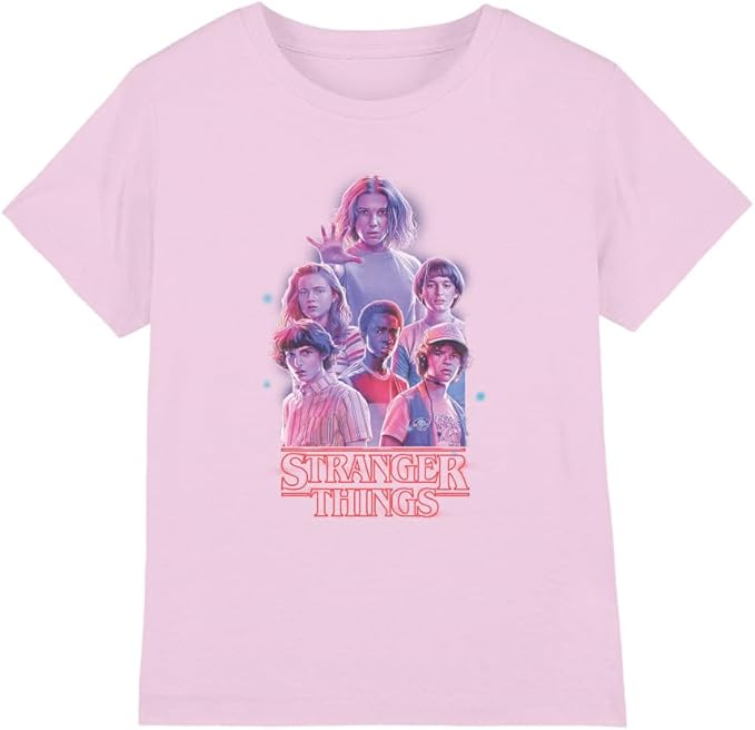 Stranger Things Pink Glow Group Girls T-Shirt 130