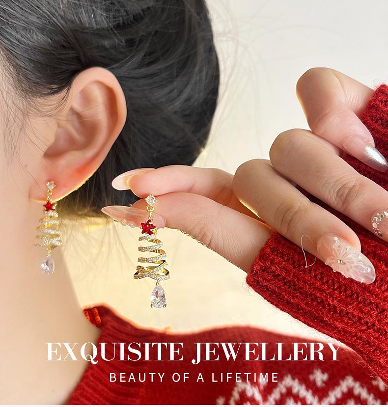 925 Silver Christmas Tree Zircon Stud Earrings - Elegant Holiday Jewelry for Women