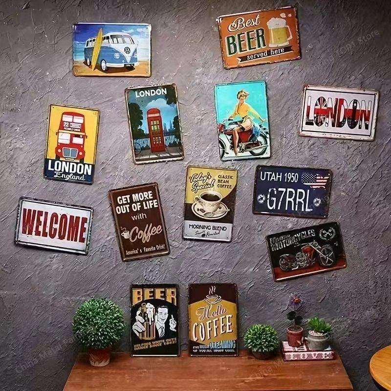 Vintage Metal Tin Signs Wall Decor Plaque Retro CafeArt Posters Kitchen Bar Pub Club Coffee Shop Plate Room Decoration