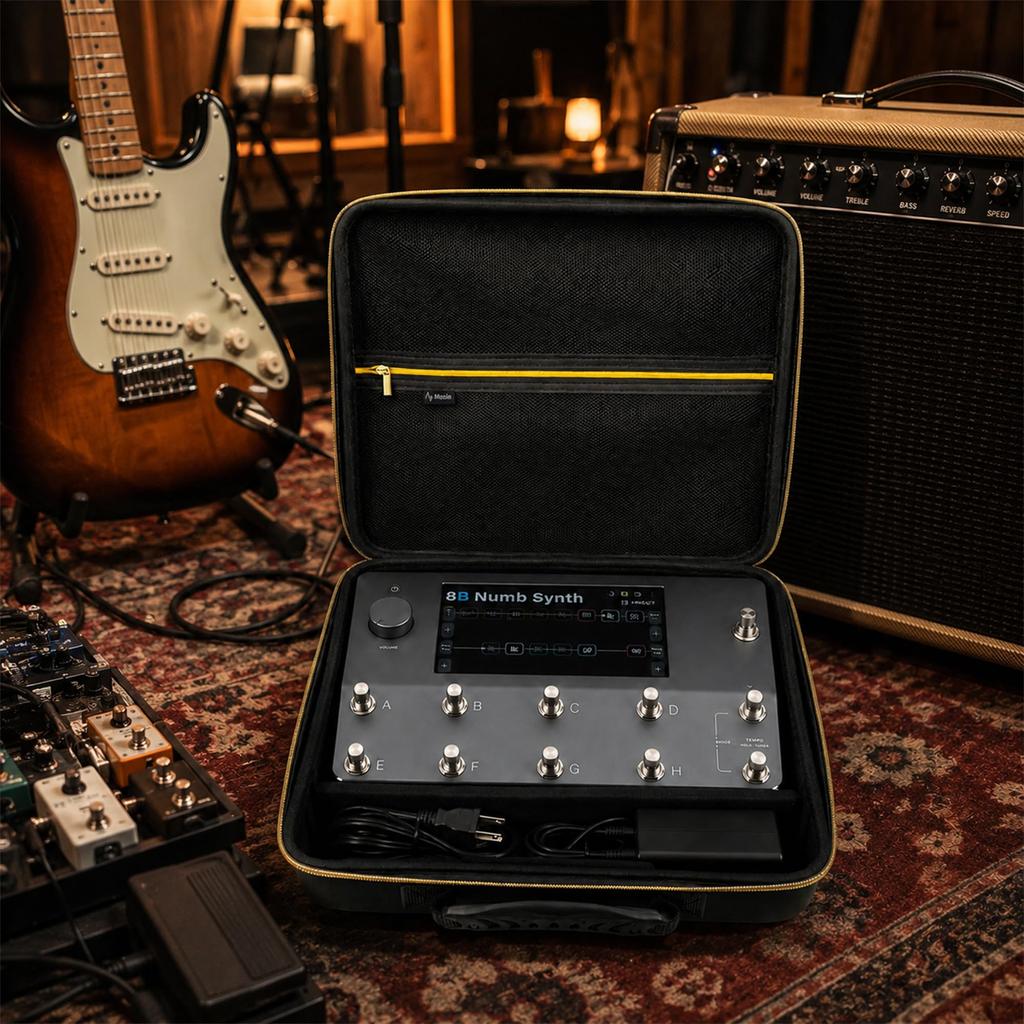 Musiin Quad Cortex Compatible Guitar Effect Processor Case Gold Tone Edition Mesh Pocket Cable Compartment Portable Storage with Handle