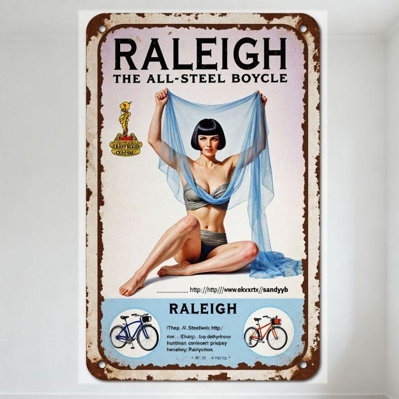 

Винтажная металлическая жестяная табличка Raleigh All-Steel Bicycle, ретро железная настенная табличка с иллюстрациями велосипедов для мужской пещеры, домашнего декора 20x30cm（7.8x11.8inch）