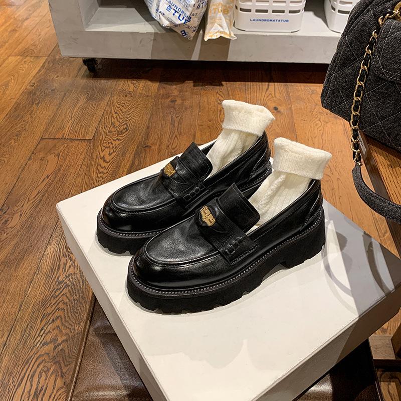 Gold Coin Thick Sole To Increase the Height of the Lazy Person One Foot Pedal Lefu Single Shoes Women's Small Leather Shoes