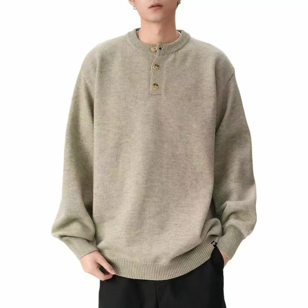 Men s Autumn Trendy Henley Neck Sweater - Youthful Style, Thick, Long Sleeve Pullover. 2XL