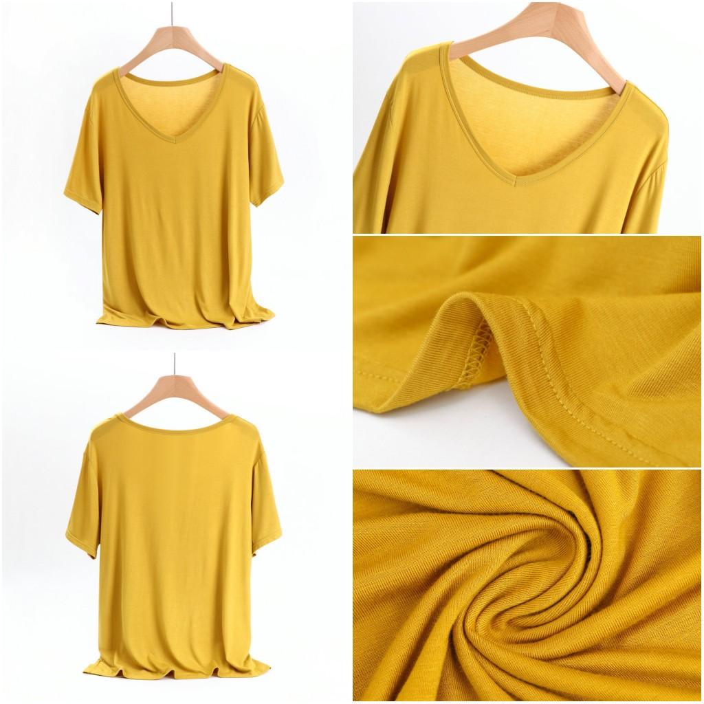 Modal V-Neck Tshirt Summer Women's Thin T-shirts Half Sleeves Solid Color Plus Size Loose Casual Tee Tops