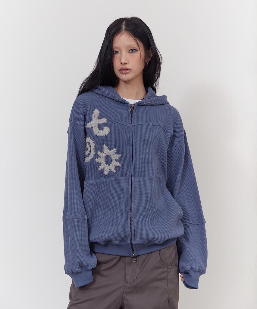 Tony Lawrence Applique Waffle Zip-Up Hoodie Blue
