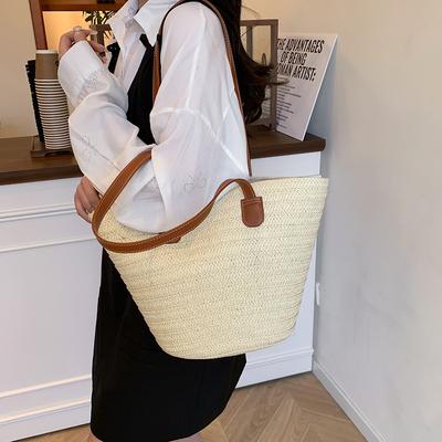 Straw Bag Women's Large-capacity New Holiday Beach Straw Bag Woven Bucket Bag Seaside Tote Bag