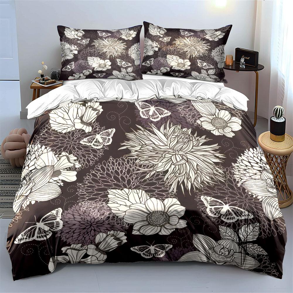 Floral and Butterfly Elegant Illustration Bedding Set for Kids Luxury Gift 3pcs Digital Print Comforter Set Soft Comfortable
