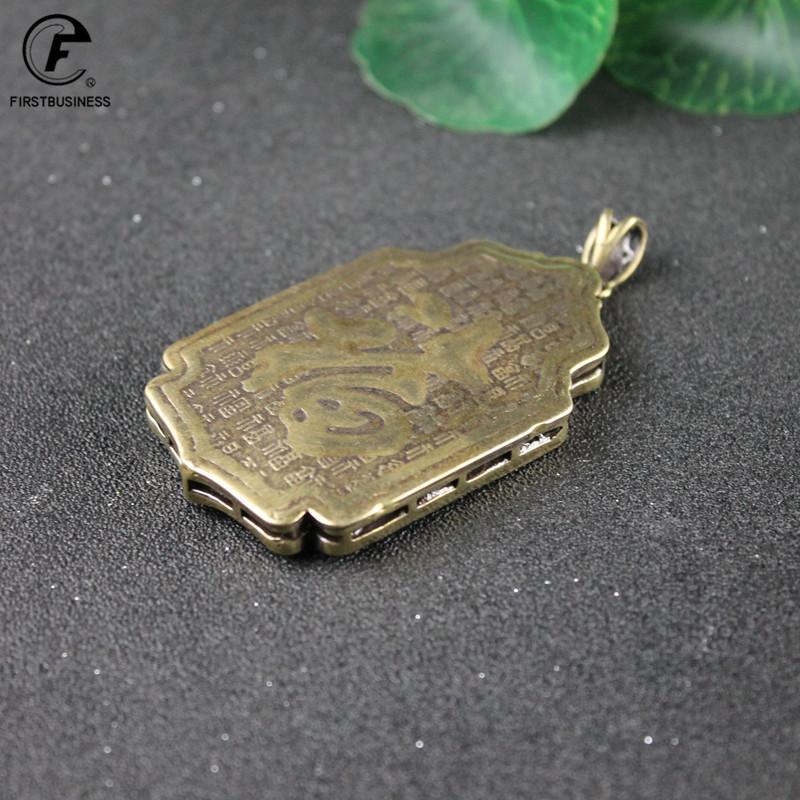 Antique Copper Chinese Guan Gong Big Pendant Necklace Copper Buddha Lucky God of Wealth Chinese Letter Blessing Birthday Present