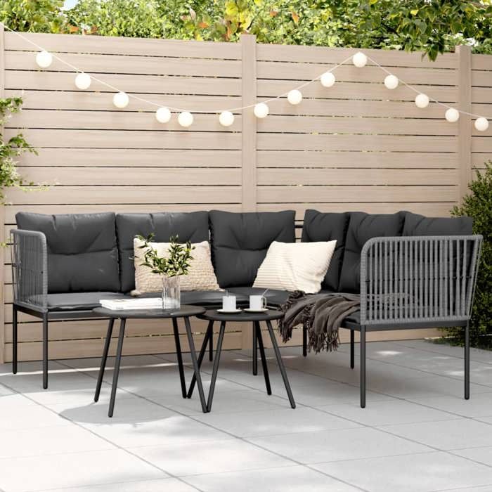 VidaXL Canapé de jardin avec coussins forme de L noir acier textilène, canapé d'extérieur, siège de jardin, chaise longue de 4008111
