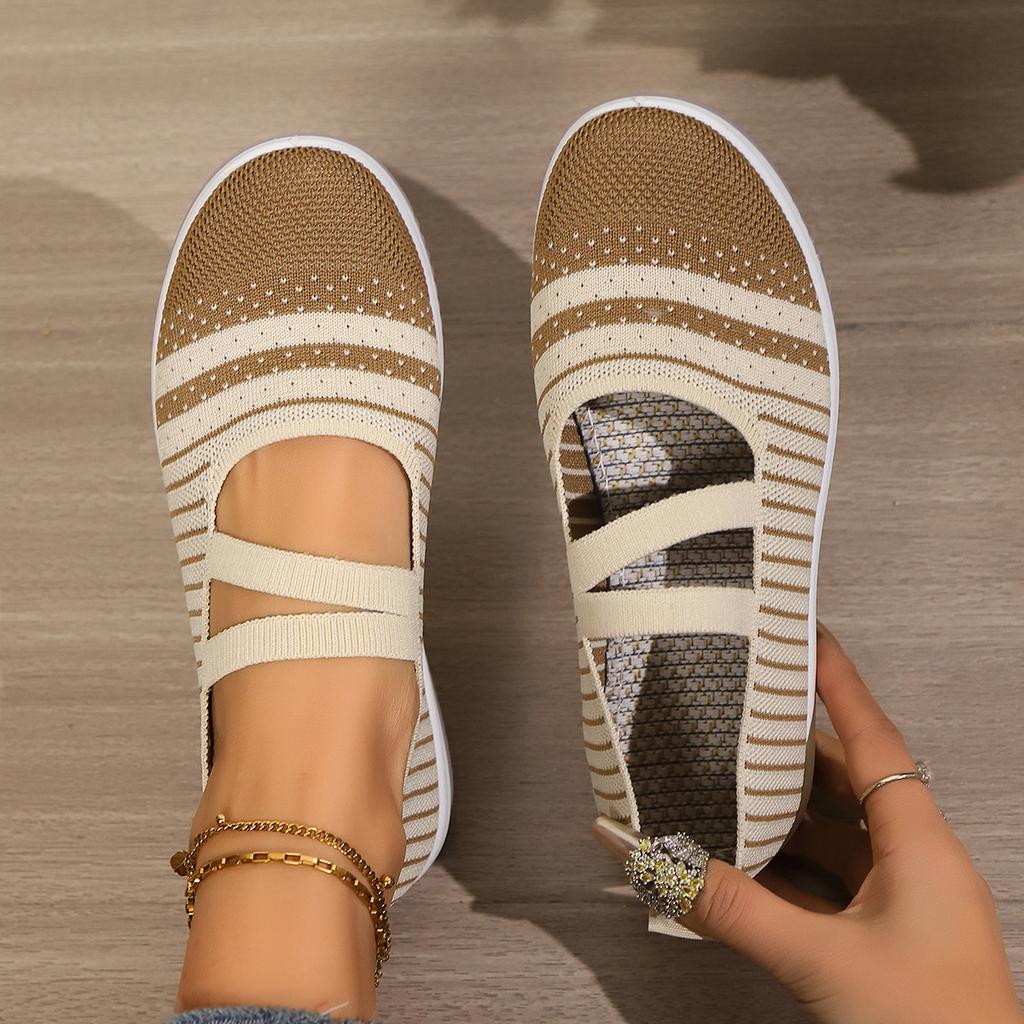 Fashion 2025 New Striped Knitted Platform Sneakers Women Breathable Mesh Non Slip Sports Shoes Woman Comfort Slip On Walking Shoes Mujer