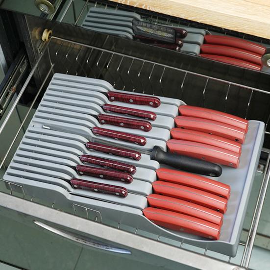 Magnetisk Skuffekniv Organizer Indsats Opbevaringsbakke til de fleste Køkkenskuffer Rummer 16 Knive Og 1 Knivsliber Nem Adgang Og Rengøring Plastikholder