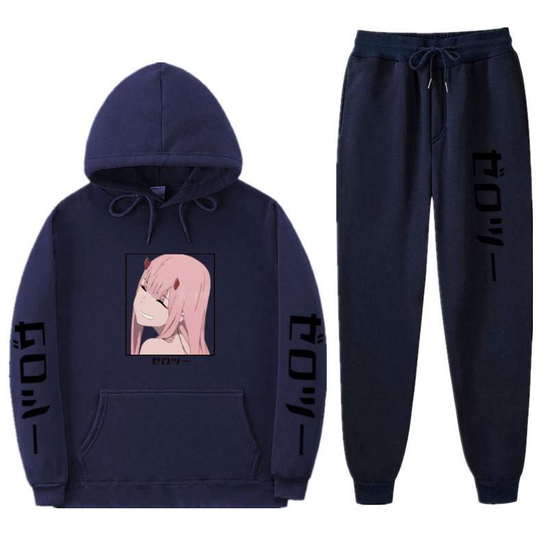 Unisex Anime-Inspired Hooded Sweatshirt Set With Fleece Lining Loose Fit Long Sleeve Top Pants Winter Casual Wear
