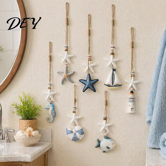 Wooden Ocean Hanging Ornament Starfish Decoration, Nautical Coastal Wall Ornament, Seaside Inspired Decor Theme Art for Home Beach Lake House