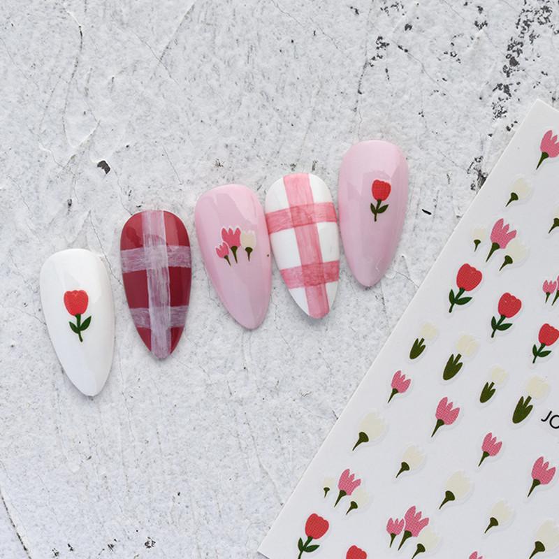 6pcs 3D Elegant Tulip Flower Nail Art Stickers Peach Pink Floral Sliders Adhesive For Nail Decals Manicure Nail Decal Decoration