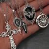 5pcs Set Punk Rock Relief Bat Skull Sun Cross Coffin Pendant Necklace for Men Women Friend Halloween Y2K Gothic Jewelry Gift