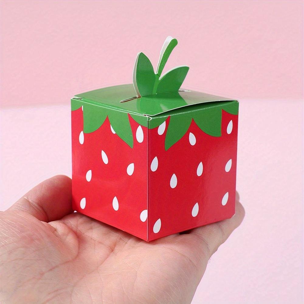 10pcs Red Strawberry Candy Box Children's Birthday Party Gift Box Dim Sum Box Festival Party Candy Boxes Square Mini Pink Box