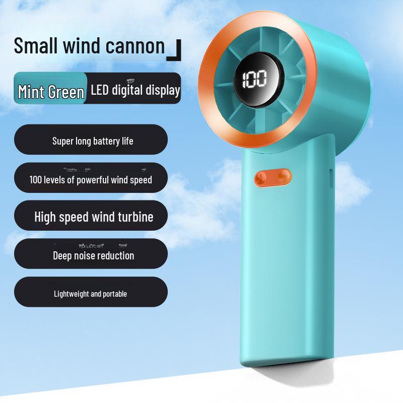 

Мини-вентилятор ручной работы в подарок: Зарядка через USB, 100 скоростных режимов, цифровой дисплей, конструкция Steel Cannon. Specification