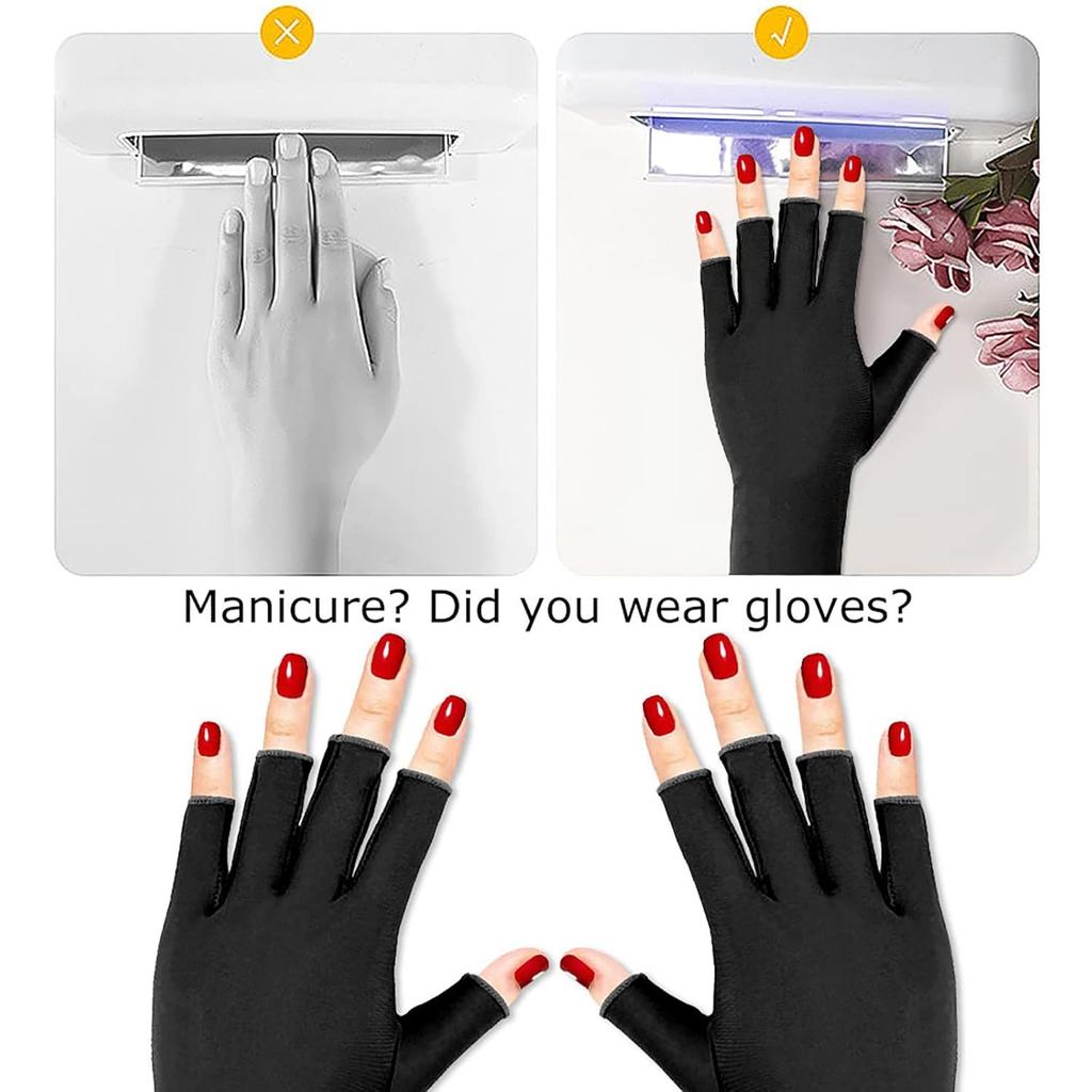 1Pair UV Gloves for Gel Manicures UPF50+ Fingerless UV Light Protection Gloves for Gel Nails Manicure