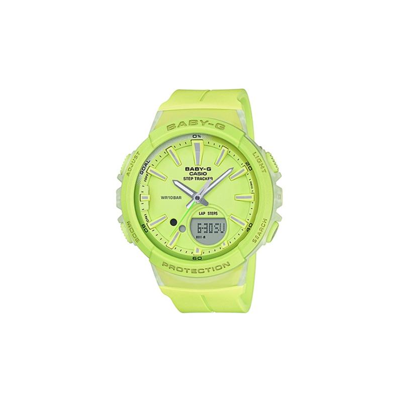 

Casio BABY-G series sports series multi-function pedometer sports waterproof quartz movement resin strap Japanese and Korean watch women s BGS-100-9A зелёный