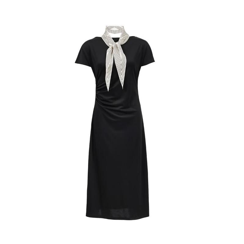 Veromoda Pleated Waist A-Line Dress with Detachable Scarf