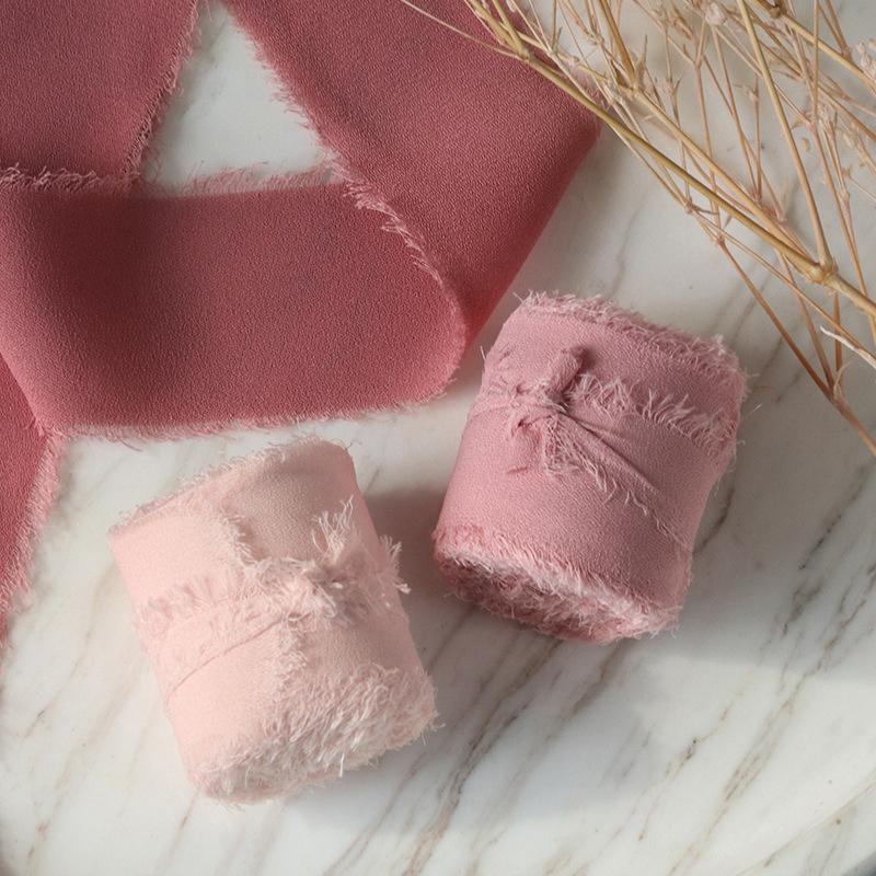 2/3/4Rolls 5M Frayed Edged Satin Handmade Chiffon Silk Ribbon For Wedding Invitation Bouquets Birthday Party Diy Decoration Gift