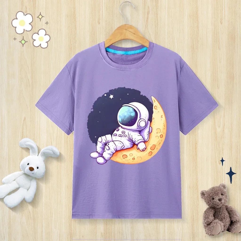 Children's astronaut printed T-shirt, O-neck short sleeved children's clothing, unisex sizes available