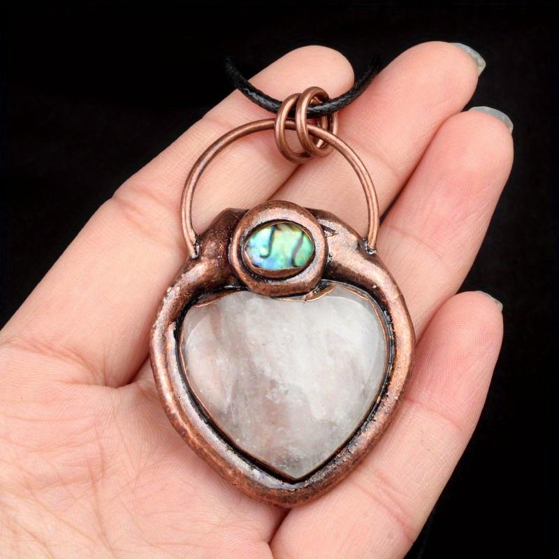 Natural Stone Retro Heart Pendant Amethyst Agate Mineral Jewelry Quartz for Men Women Crystal Gift Heart Shaped Healing Gemstone