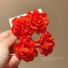 Silver needle fabric orange flower earrings simple Chinese style exaggerated earrings niche high-end fashion earrings