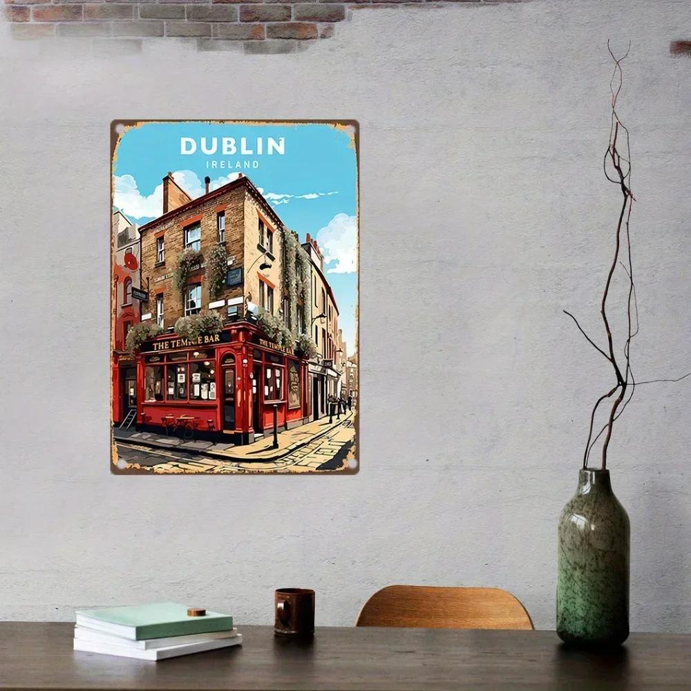 PubIronProDecor Vintage Waterproof Metal Sign Emerald Isle Embossment with Dublin Harp Castle Motifs 20x30cm
