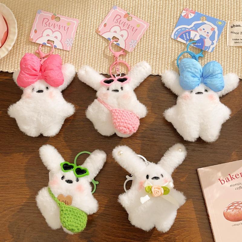 1 Stück Kawaii Hase Plüsch Schlüsselanhänger Ornament Niedliches Plüschtier Schleifenknoten Schlüsselanhänger für Damen Mädchen Vielseitiger Taschenanhänger Anhänger Geschenke