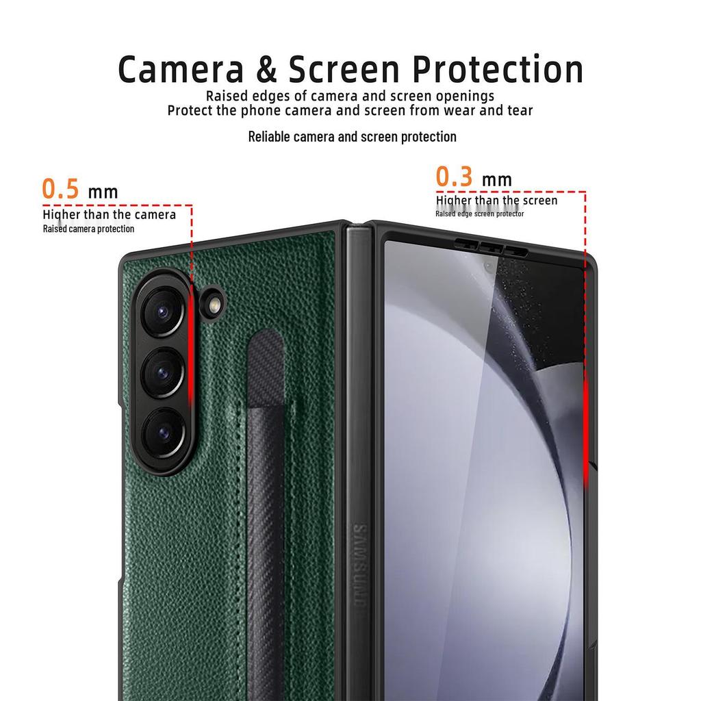 Samsung Z Fold6/Fold5 Lychee Pattern Leather Phone Case with Pen Holder