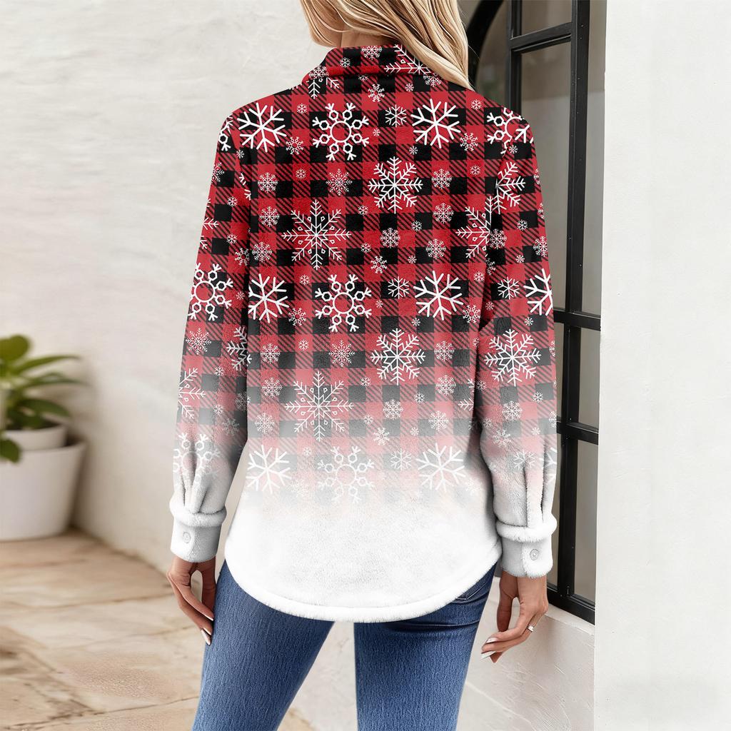 Damen-Hemdbluse, bedruckt, Knopfleiste, langärmelig, lässig, Basic, Hemdkragen, normales Oberteil