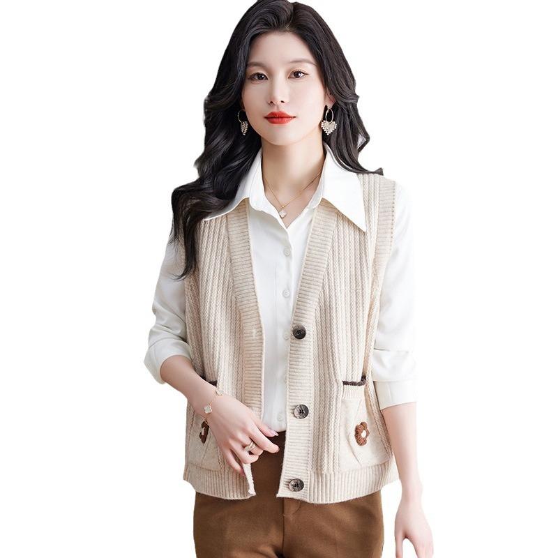 Women's Knitted Vest Jacket Spring and Autumn Large Size Sweater Vest Cardigan