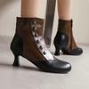 Womens Short Ankle Boots Rivet Color Block Chunky Heel Side Zip Fashion Fall Winter