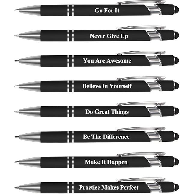 ELANE 8 Pcs Personalized Ball Point Pens with Stylus Tips Ballpoint Smooth Writing Pens,1.0 Mm 2-in-1 Stylus Pens for Touch Screens Pirational Gifts