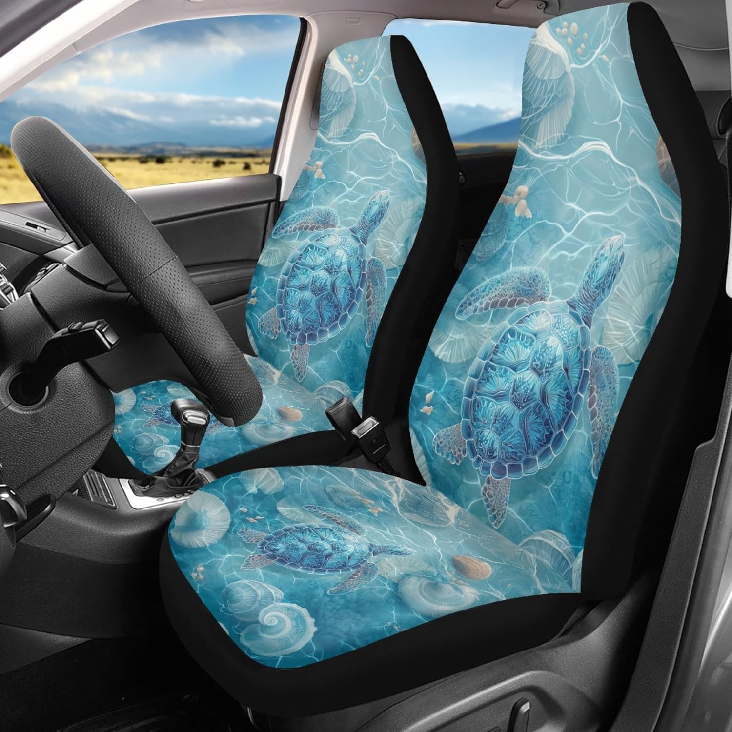 

2 Pieces Purple Trippy Turtle Print Car Seat Covers, Universal Fashion Breathable Front Seats Protector Car Accessoires Fits for Car,SUV Sedan,Truck Summer Thin Breathable