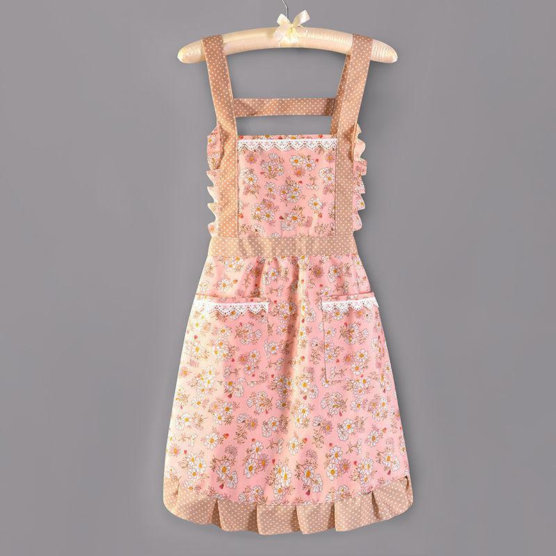 Floral Large Pocket Canvas Cotton Apron Kitchen Home Wipeable Hand Strap