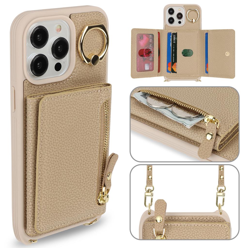 Leather Phone Wallet Case For For Iphone 15 14 13 12 11 Pro Max XS X XR Protective Leather Cover Ring Holder Zipper Cards Holder
