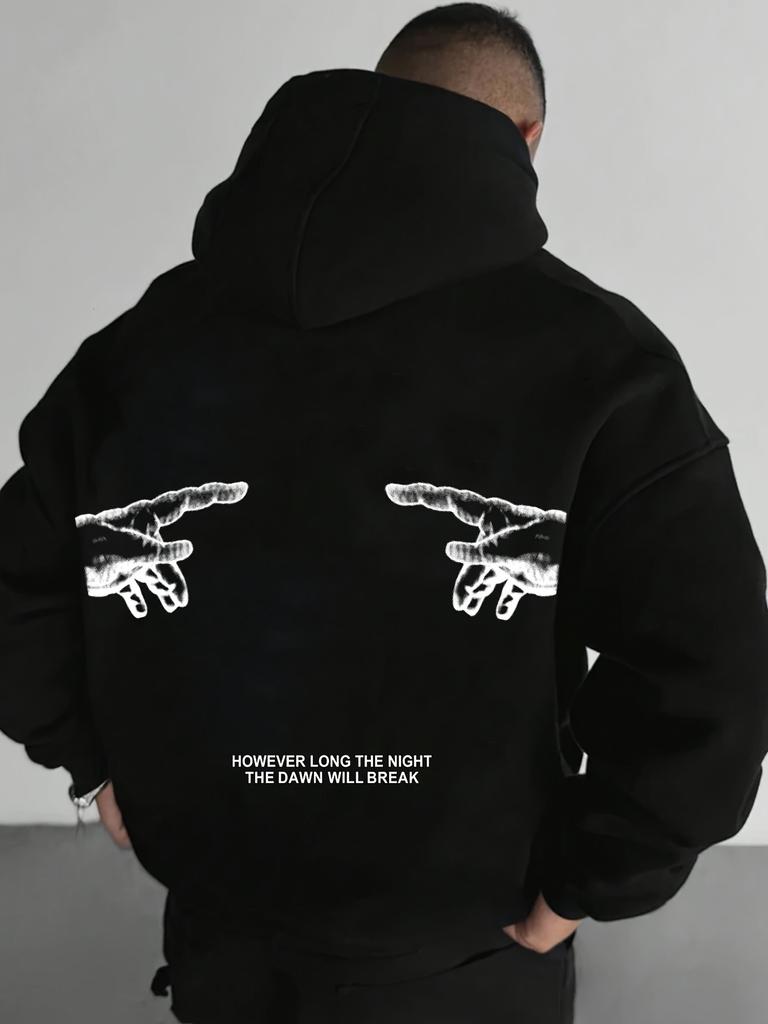 However Long The Night The Dawn Will Break Double Hands Printed Men Hip Hop Sports Hoodie, Dark Inspirational Casual Loose Sweatshirt