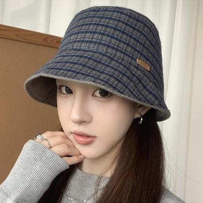 Bucket Hat Korea New Plaid Gradual Change Ins Bucket Hat Women's Early Autumn Niche Design Basin Hat